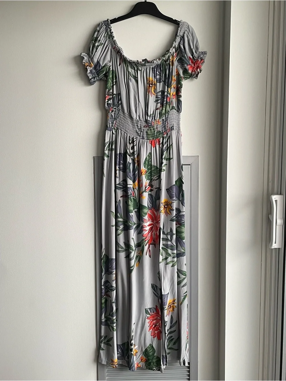 PATRONS OF PEACE Gray Floral Maxi Dress with Smocked Waist - Picture 3 of 11